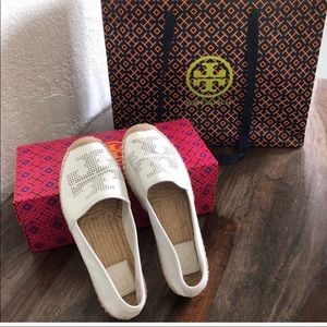 Tory Burch white leather espadrilles